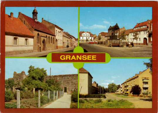 Verschiedene Ansichten von Gransee, darunter Gebäude und Landschaft.